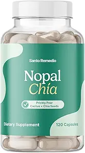 Santo Remedio Nopal Chia, Prickly Pear Cactus και Chia συμπλήρωμα διατροφής σκόνης, κλινικά αποδεδειγμένα συστατικά, χωρίς γλουτένη, μη-GMO, χωρίς προστιθέμενη ζάχαρη, 120 κάψουλες, 60 εξυπηρετούν ανά εμπορευματοκιβώτιο