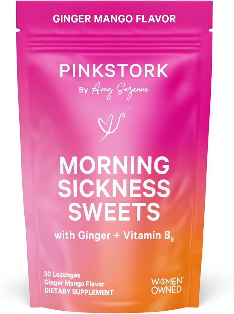 Pink Stork Morning Hastaness Sweets, Organik Mango Ginger Candy, Sabah Hastalığı Için B6 Vitamini, Hareket Hastalığı, Prenatal Kalpburn - Gecikme Sahipleri - 30 Daha Fazla İnce Bırakmalıdır