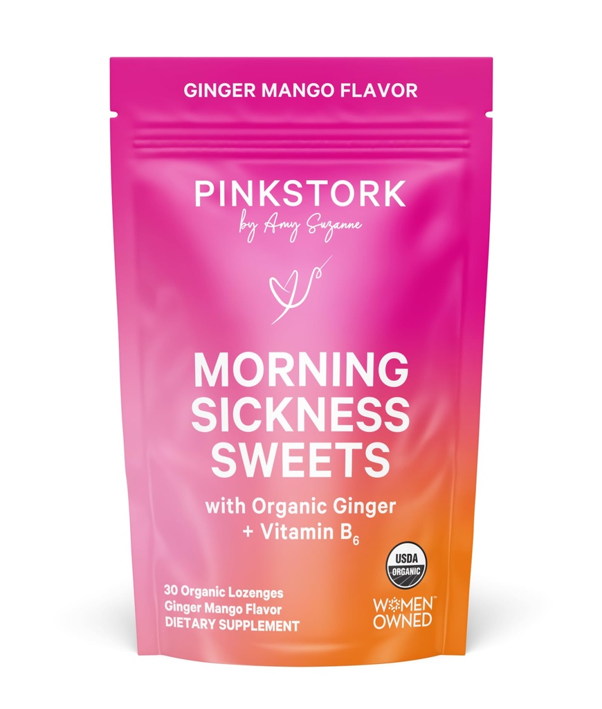 Pink Stork Morning Hastaness Sweets, Organik Mango Ginger Candy, Sabah Hastalığı Için B6 Vitamini, Hareket Hastalığı, Prenatal Kalpburn - Gecikme Sahipleri - 30 Daha Fazla İnce Bırakmalıdır