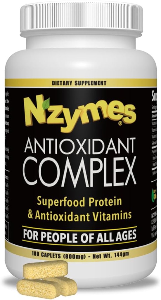 Nzymes® Antioxidant Complex for People. Powerful Antioxidant Supplement, Vitamin C, Vitamin E, Vitamin A, Selenium, Live Sprouted Enzymes. 180 Count - Made in The USA
