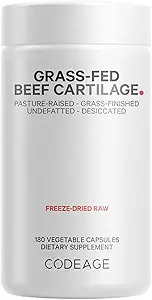 Kodage Grass Fed Beef Cartilage Supplement - Freeze kıl, Non-Defated, Desiccated Beef Tracheal Bovine Cartilage & Liver Pills - Pasture Upd Argentina Beefs - Non-GMO -180 Capsules