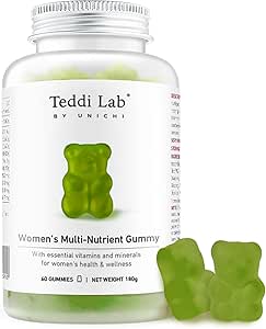 Unichi Women's Multi-Nutrient Gummy, 18 Essential Vitamins & Minerals Kadınlar için özel olarak tasarlanmış, Non-GMO, Lime Flavour, 60 Count