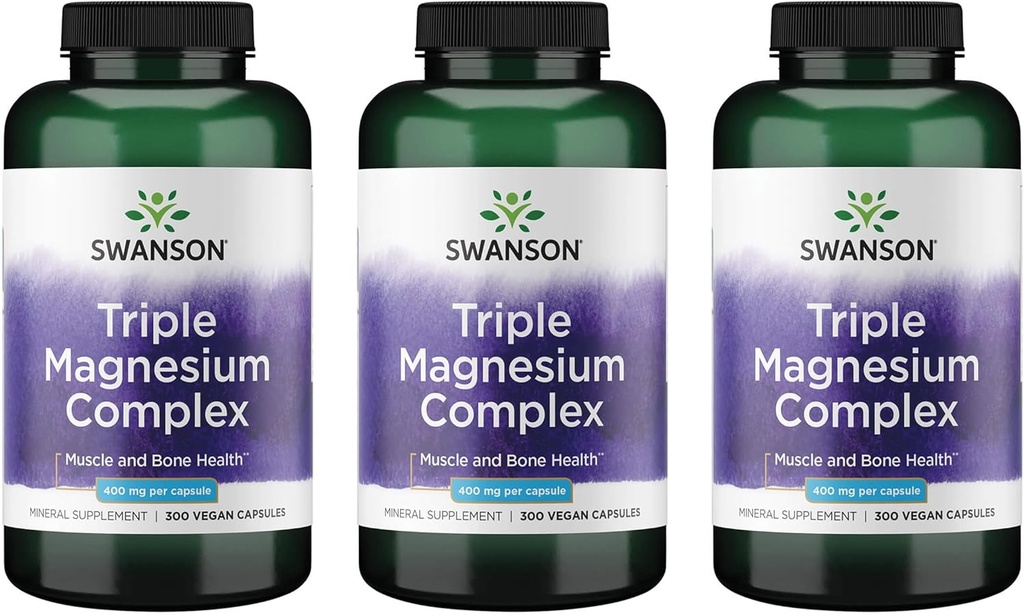 Swanson Triple Magnezyum Kompleksi - Mineral Supplement - Doğal Destek - Citrate, Hoffman & Aspartate - (300 Capsules, 400 mg Her, 3 Pack)