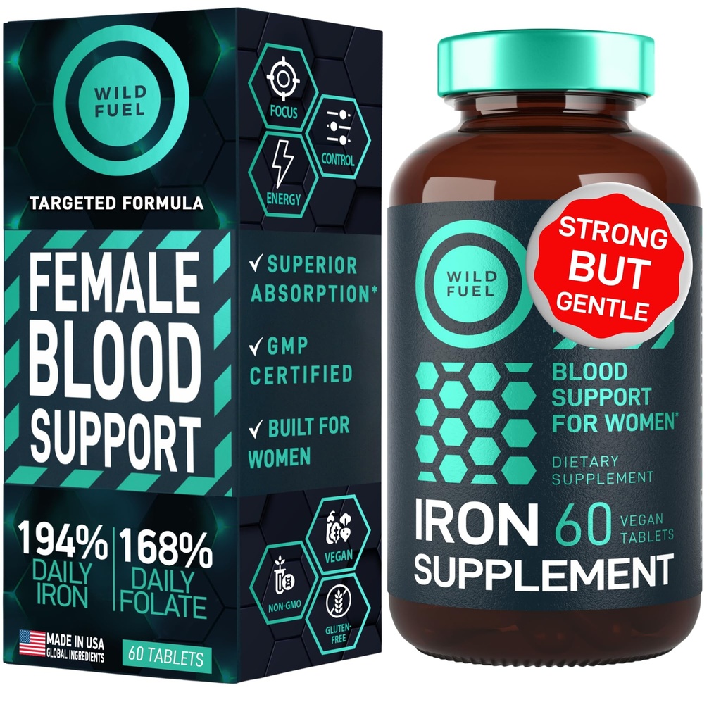 Folic Acid ile Kadınlar için Demir Supplement - 35 mg Blood Builder Ferrous Sulfate, Folic Acid 400 mcg - Anemi & Hamilelik Desteği ile Kadınlar için Demir Pilleri - 60 Gluten-Free, Vegan Demir Vitamin Tabletleri