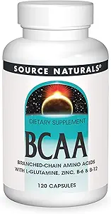 Source Naturals BCAA Διακλαδισμένα-Αλυσιδωτά Αμινοξέα με L-Γλουταμίνη, Ψευδάργυρο, B-6 και B-12, Παρέχει Υποστήριξη Τα Μυϊκά Συστήματα του Σώματος* - 120 Κάψουλες