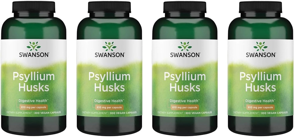Swanson Psyllium Husk Diyetsel Fiber Supplement 610 mg 300 Capsules - (4 Pack)
