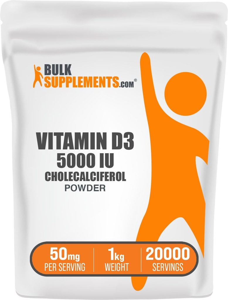 BulkSupplements.com Vitamin D3 Toz - Cholecalciferol, Vitamin D Supplements, D3 5000 IU - Gluten Free, 50 mg (125 A Vitamin D3), 5 kg (11 lbs) (Pazarlama için 5kg (11 lbs) (Pazarlama için 5 kg (Pazarlama)