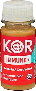 Kor Shot Acerola Ginger και Cordyceps Shot - 1.7 Fl Oz - Ανοσοποιητικό Plus - Ανοσοποιητικό Σύστημα Booster - 533% DV Βιταμίνη C - USDA Certified Organic - Συμπλήρωμα διατροφής