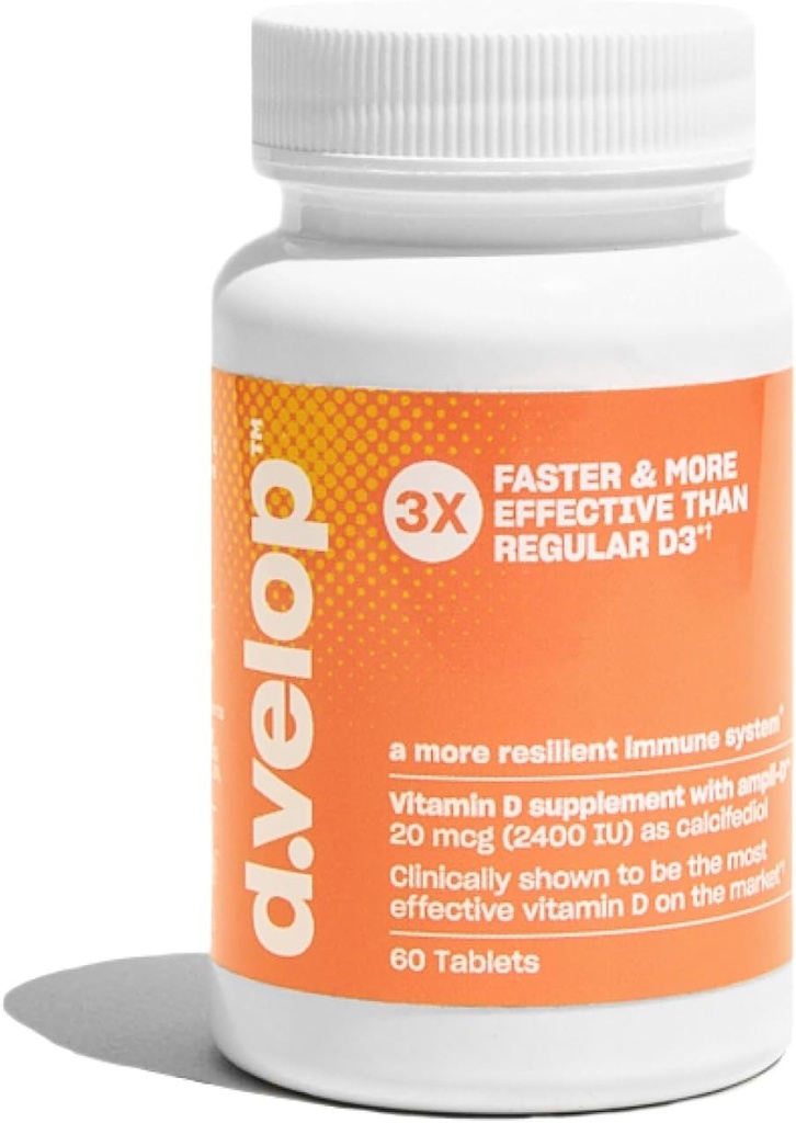 d.Velop Vitamin D Συμπληρώματα 2400 IU, 20 mcg – Υψηλής ισχύος βιταμίνη D3 για την ανοσοποιητική υποστήριξη, τα οστά & την καρδιά υγεία – 3X Γρηγορότερη & πιο αποτελεσματική - κλινικά ελεγχόμενη - βιταμίνη D χάπια, 60 μέτρα