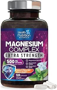 Magnezyum Complex Capsules 500 mg with Hoffman, Glycinate, Malate, Citrate - Yüksek Absorps Kompleksi - Kas, Bone and Heart Health Support - 120 Capsules