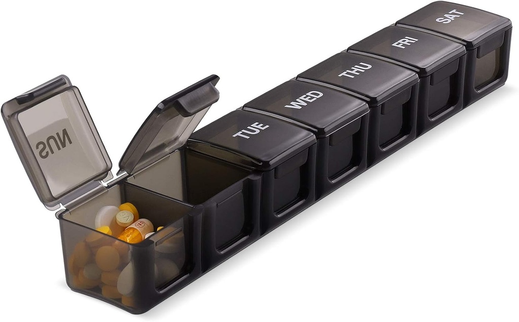 Pill Organizer XL Extra Large Weekly and Daily Pill Cases for Pills/Vitamin/Fish Oil /Supplements (Black)
