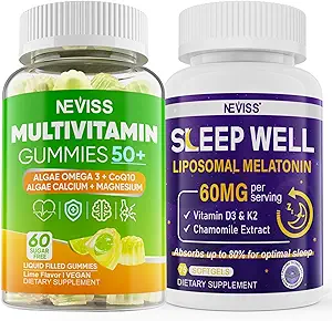NEVISS Women & Men's 50+ Multivitamin Gummy and Melatonin 60mg