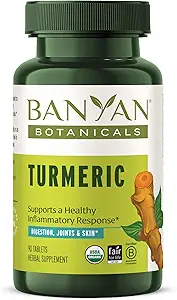 Banyan Botanicals Turmeric Tablets – Βιολογικά Turmeric Supplement (Curcuma Longa) – για την υποστήριξη του Υγιούς Δέρματος, Άνετες αρθρώσεις & Γενική Υγεία* – 90 δισκία – Μη ΓΤΟ Βιώσιμα Πηγή Vegan