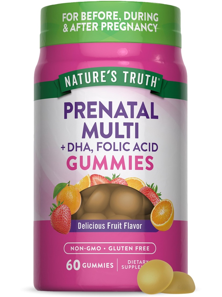 Nature's Truth Prenatal Multivitamin Gummies | with DHA & Folic Acid | 60 Kont | Meyve Flavor | Non-GMO & Gluten Free Supplement