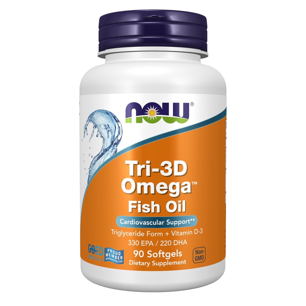 Şimdi Gıdalar Tamamlar, Tri-3D OmegaTM, Triglyceride Omega-3 Fish Oil + Vitamin D-3, Moleküler olarak Depres, 90 Softgels
