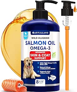 Köpekler için Salmon yağı - Omega 3 for Dogs - 8 FL OZ Wild Alaskan Salmon Fish Oil - Natural EPA & DHA Fatty Acids for Skin & Coat, Anti & Bone Health - Sıvı Destek Supplement for Shedding