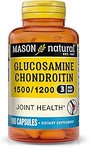 Mason Natural Glucosamine Chondroitin 1500/1200 3 ανά ημέρα με βιταμίνη C, υποστηρίζει κοινή υγεία, βελτιωμένη ευελιξία και κινητικότητα, 180 κάψουλες
