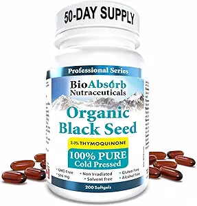 Bio Absorb Black Seed Oil Cold Pressed Capsules. 200 yumuşakgels, 500 mg (50 günlük Supply). Hayır Aftertaste.