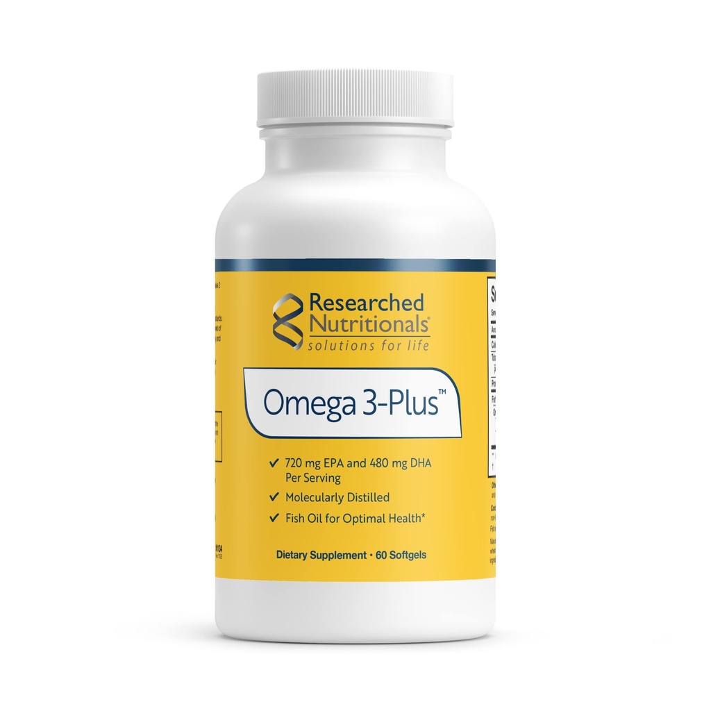 Araştırmalı Beslenme Omega-3 Plus Fish Oil - EPA DHA Omega 3 Supplement to Support Cardiovascular & Brain Health - Molecularly Distilled for lips & Safety (60 Softgels)