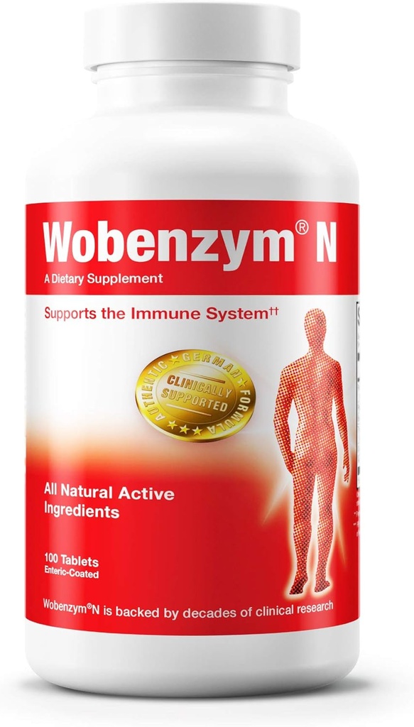 Douglas Laboratories Wobenzym N - Authentic German Supplement - Systemic Enzymes - For Immune System and Joint Health* - With Papain, Rutin & Bromelain - 100 Enteric-Coated Tablets