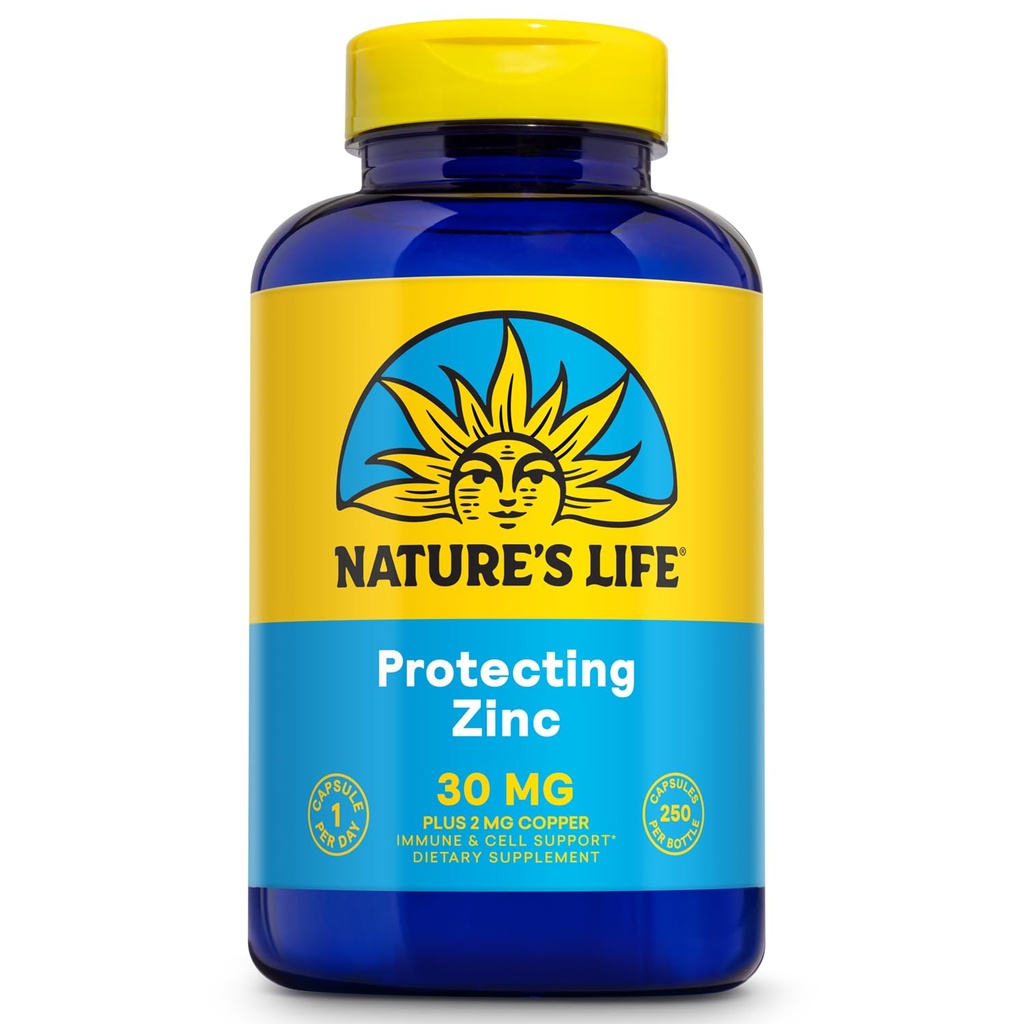 Nature's Life Bora Picolinate 30mg Plus 2mg of Copper - Chelated çinko Supplement for Immune, Cardiovascular, Skin, Cellular Function, and Muscle Support - 60-Day Garanti - 250 Hizmet, 250 Capsules