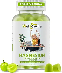 Magnesium Complex Gummies for Adults: Triple Magnesium Supplement with Magnesium Glycinate Malate Taurate for Men Women Support Sleep Mood Balanced Bones Muscle Health Sugar Free Organic 60CT