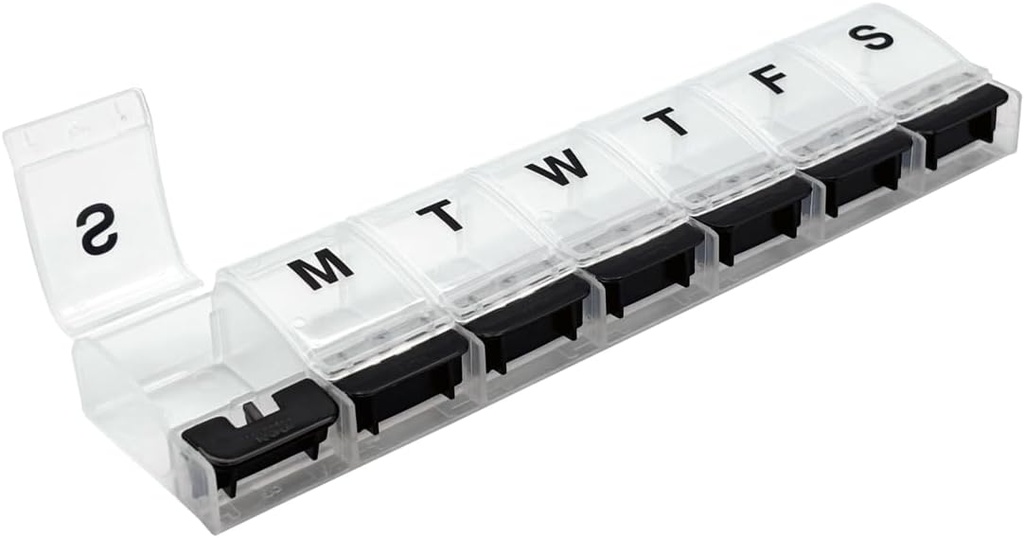 EZY DOSE Weekly (7-Ημέρα) AM/PM Daily Pill Organizer, περίπτωση βιταμίνης, και Medicine Container, X-Large Compartments, Arthritis Φιλικό, βολικό και εύκολο στη χρήση, σαφές / μαύρο, Σχεδιασμός μπορεί να Vary, BPA Δωρεάν
