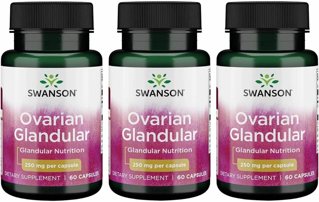 Swanson Ovarian Glandular - Doğal Supplement Kadın Glandular Sağlık ve Denge Desteği - Premium Bovine Tound to Support Wellness - (60 Capsules, 250mg Her) (3 Pack)