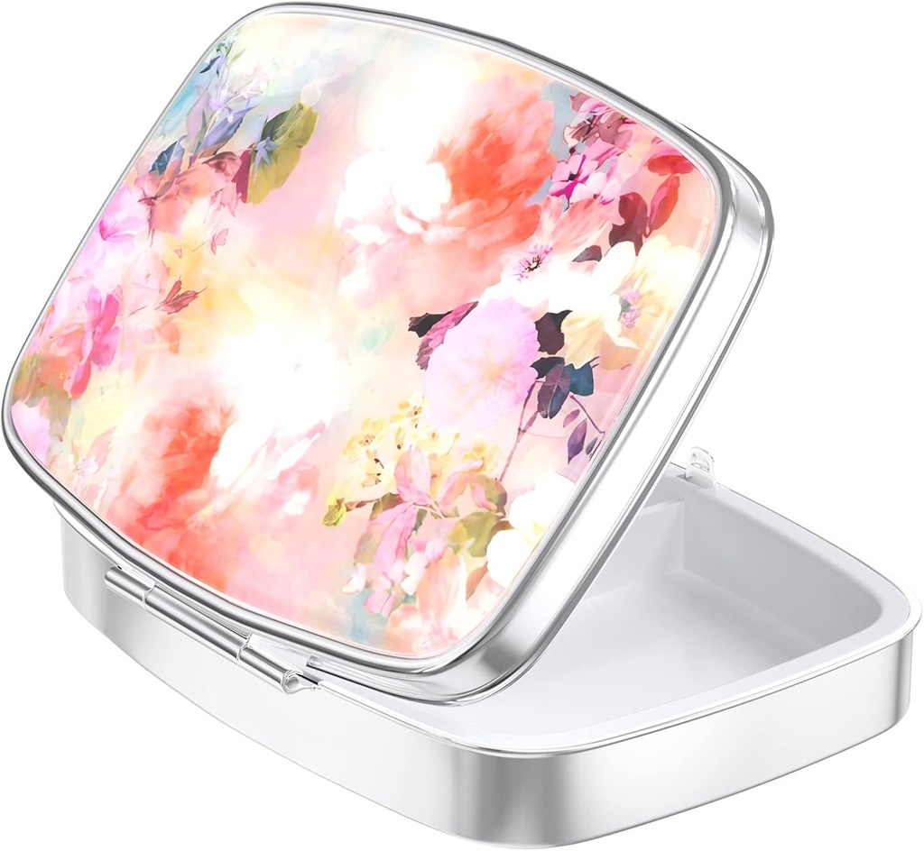 Κουτί χαπιών Nipichsha, μικρή θήκη χαπιών για πορτοφόλι & τσέπη, χαριτωμένο οργανωτής ταξιδιωτικής ιατρικής, Φορητός κάτοχος εμπορευματοκιβωτίων ιατρικής για να κρατήσει βιταμίνες, φαρμακευτική αγωγή, ιχθυέλαιο & συμπλήρωμα, Υδατόχρωμα λουλούδια