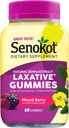 Senokot Diyetary Supplement Laxative Gummies, Natural Senna Extract, Gentle, Overnight Relief from Occasional Constipation, Karma Berry Flavor, 60 Count.