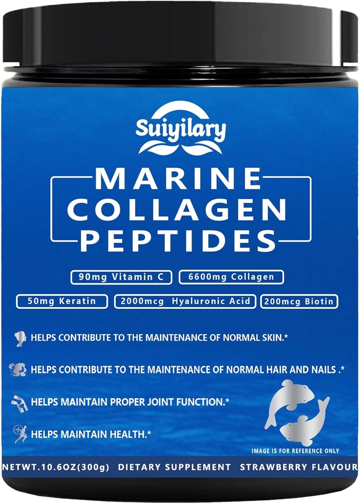 Kadınlar için Collagen, Toz, Multi Marine Hidrolyzed for Health Saç, Skin, Nails with Hyaluronic Acid, Biotin, Vitamin C, 30 Hizmet (10.6 OZ, Strawberry)