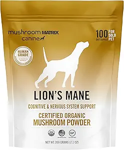 Om Mushroom Matrix Lion Mane Mushroom Powder Pet συμπλήρωμα, παρέχει Γνωστική Υποστήριξη & Ολιστική Πεποίθησή Υποστήριξη για Σκύλους & Γάτες, 200 γραμμάρια, 7.1 oz