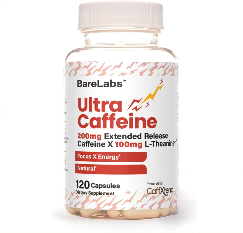 Genişletilmiş Salı Caffeine Pills + Caffeine L-Theanine + Focus & Energy Supplement + No Jitters, No Crash + Natural - 120 Capsules