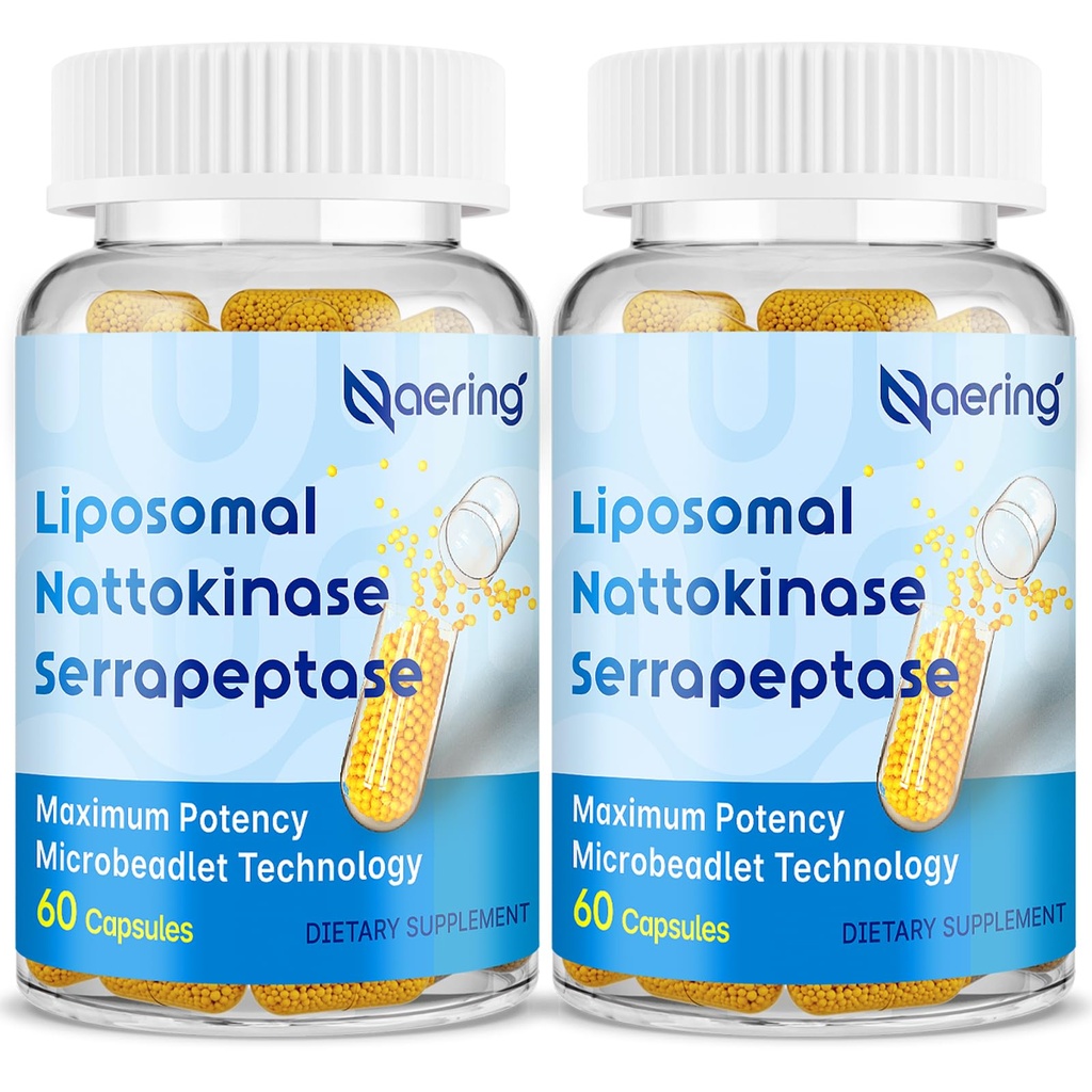 Liposomal Nattokinase2.000 FU Serrapeptase 360,000 SPU Enzyme Supplement - Synergistic Enzymes ve Nutrient Mix & Inulin for Circulatory, Gut, Digestion 60 Capsules (2 Şişe)