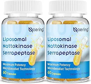 Liposomal Nattokinase2.000 FU Serrapeptase 360,000 SPU Enzyme Supplement - Synergistic Enzymes ve Nutrient Mix & Inulin for Circulatory, Gut, Digestion 60 Capsules (2 Şişe)