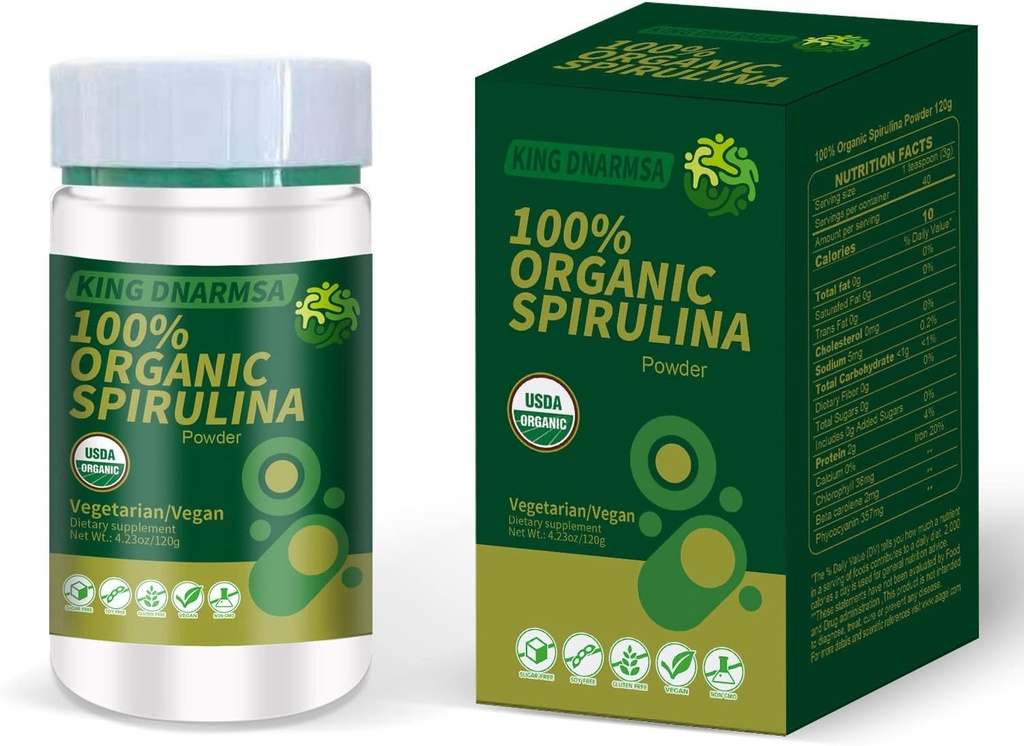 % 100 Organik Spirulina Toz 4.23oz/120g Zenginde Beta-Carotene (Vitamin A) ve B-12 ile Doğal Occurring GLA,Vega Non-GMO-Superfood Supplement