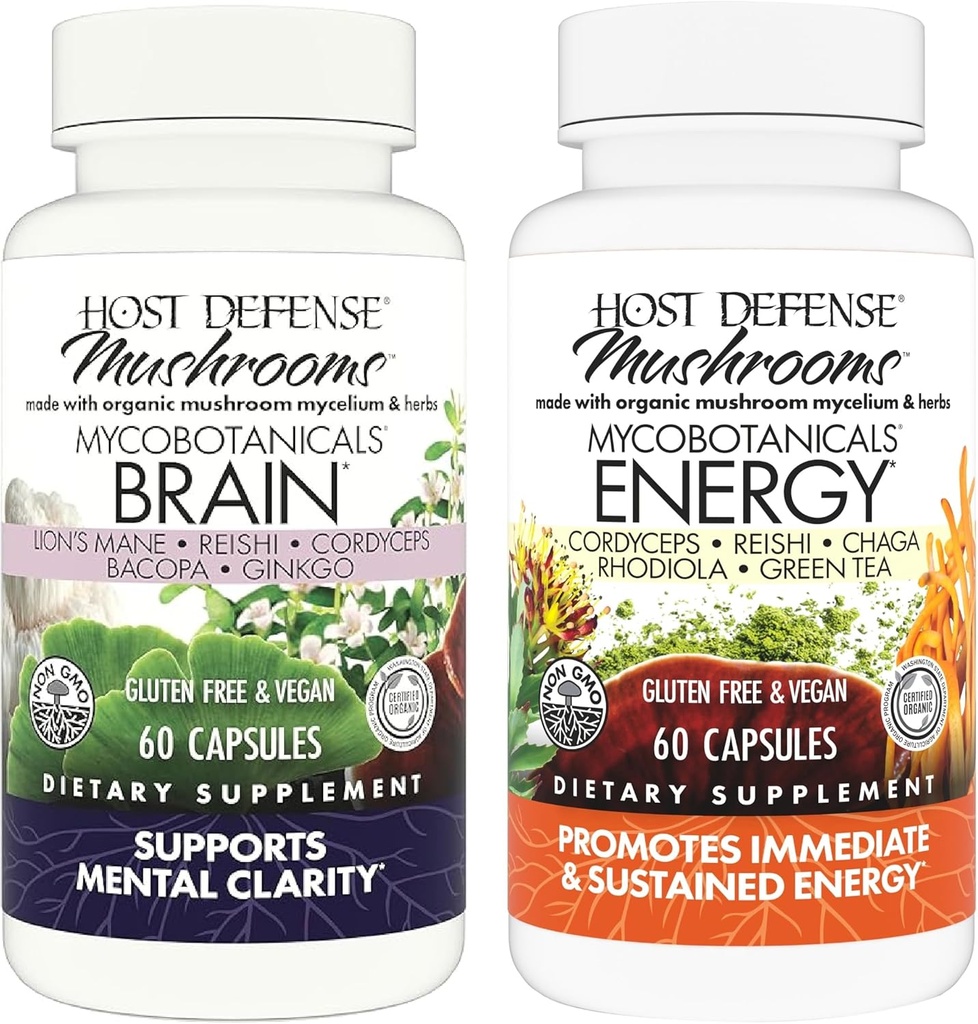 Host Defense Sche with MycoBotanicals Brain* Capsules, 60 Kont & MycoBotanicals Energy* Capsules, 60 - Support Memory & Focus - Support Sustained Energy*