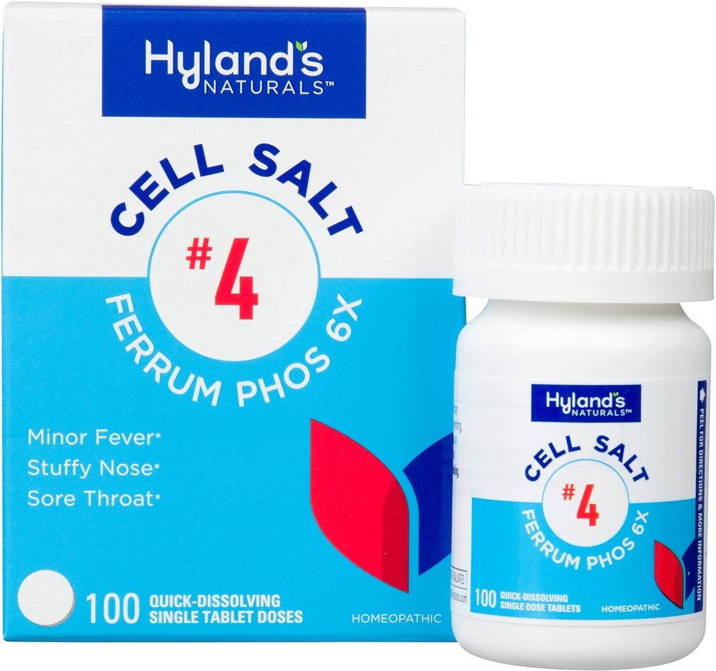Hyland'ın No. 4 Hücre Salt Ferrum Phos 6X Tabletleri, Decongestant ve Sinus Relief, Inflammation Supplement, Natural Relief of Cold and Fever Belirtileri, Quick Discrypt Tabletleri, 100 Kont