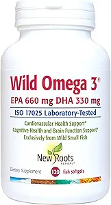 YENİ ROOTS HERBAL Wild Omega-3 Fish Oil Supplement 900 mg + EPA 600 mg DHA 330 mg, En yüksek Concentration + Vitamin E (120 Softgels)