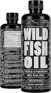Wild Foods Liquid Omega 3 Fish Oil Supplement, Lemon, 16 oz (1 pk) | Wild Caught, Burpless, Odorless, Non-GMO, Gluten Free | DPA, DHA, EPA Triple Strength Heart & Joint Nutrition for Women & Men