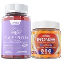 1Pack Saffron Supplement Gummies% 100 Pure Saffron Extract Whole Herb Gummies + 2P Vegan Demir Gummies Ek C, B12, Folate & Turmeric