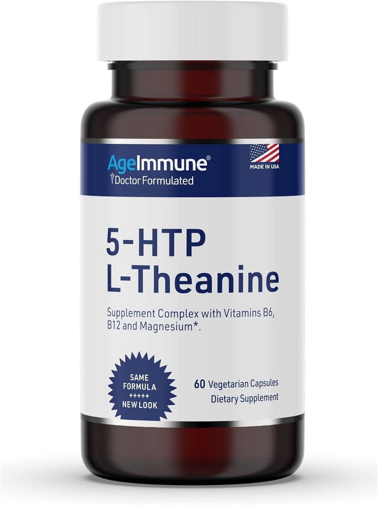 5-HTP Formula for Stress Relief and relax support for Teens and Adults with 5-HTP, L-Θεανίνη, Βιταμίνη Β6, Βιταμίνη Β12, Μαγνήσιο - Γιατρός Formulated - Μαγνήσιο Στεγανώστε Δωρεάν - 60 κάψουλες.