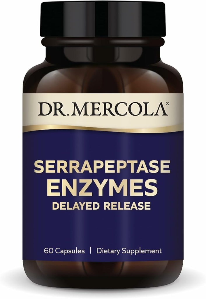 Dr. Mercola Serrapeptase Enzymes - Sağlıklı Hücre Fonksiyonları Destek - Gecikme Çıkış - Non-GMO, Gluten-Free & Soy-Free - 60 Capsules