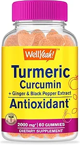 WellEvet Turmeric Curcumin Gummies with Black Pepper - Antioksi ve Digestive Support - Skin Health, and Immune Function - Vegan, Non-GMO - 60 Count Count Count