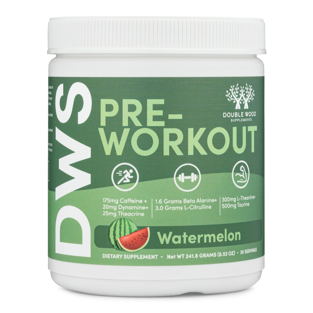 Erkekler ve kadınlar için Pre Workout Toz (30 Caffeine, Beta Alanine, L-Citrulline, Dynamine, L-Theanine, Taurine, Theacrine, & More) Preworkout Toz with Scoop by Double Wood (Watermelon Lime)