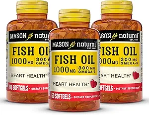 MASON NATURAL Omega,3 Fish Oil, 180,Day Supply, iş birliği için EPA ve DHA ile 1000 mg, 60 Softgel Pills (3 Pack)