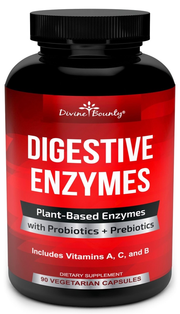 Divine Bounty Digestive Ένζυμα με Προβιοτικά & Πρεβιοτικά με Lipase, Amylase, Bromelain - Υποστήριξη ενός Υγιούς Πειθαρχικού Ελκυσμού για Άνδρες και Γυναίκες – 90 Καψάκια Χορτοφαγικής