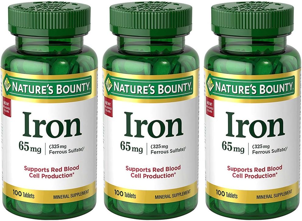 Iron 65 mg, 3 Şişeler (100 Kont)