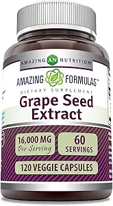 Amazing Formulas Grape Tohum 800 Mg Extract (20:1) | 16000 Mg Equivalent | Veggie Capsules | Non-GMO | Gluten-Free | Made in USA (240 Count)