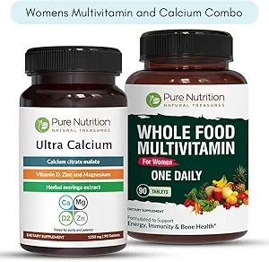 Saf Beslenme Ultraba 1000 mg ve Tüm Gıdalar Kadınları Sağlıklı Kemikler için 1500 mg,Meksika Destek, Ortaklar ve Genel Wellness için Çokvitaminler. Ultradis 90 Tabs + Kadınlar 90 Tabs.